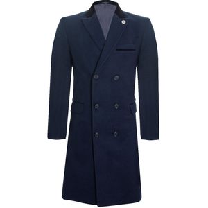 Crombie Overjas - Navy - Heren - 3/4 Lange Dubbele Rij Knopen - Wollen Jas