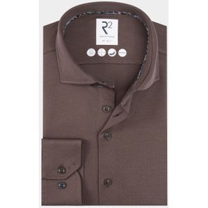 R2 Amsterdam - Casual Hemd - Bruin - Lange Mouw - Solid Dobby Knitted