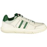 Tommy Hilfiger - Groene Leren Heren Sneaker - Wit - Leer - Verwijderbare Inlegzool