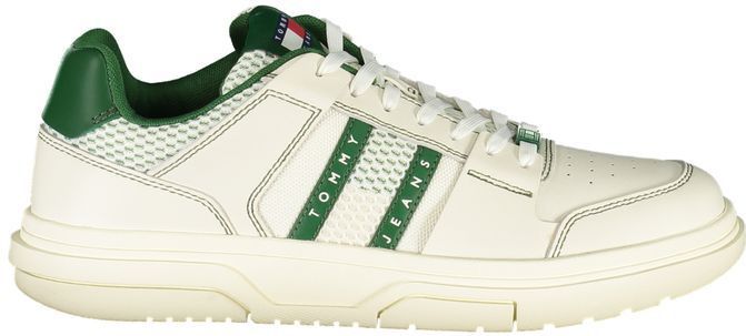 Tommy Hilfiger - Groene Leren Heren Sneaker - Wit - Leer - Verwijderbare Inlegzool