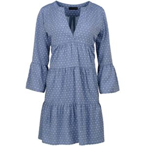 Jurk - Geweven Stof - A-lijn - Driekwart Klokmouwen - Ronde Hals met V-opening