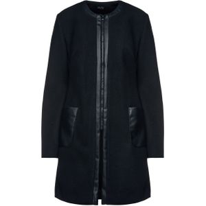 Nepmouflonjas - Zwart - Met Faux Leren Detail