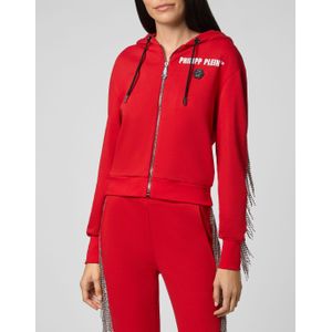 Philipp Plein - Hoodie Sweatjacket Crystal Fringe - Rood - Dames - Katoen