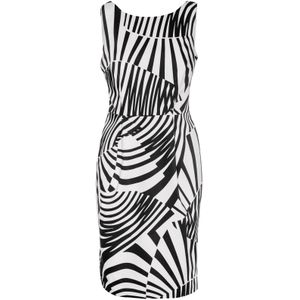 Kokerjurk - Zwart/Wit - Grafische Op-Art Geïnspireerde Katoenen Stretch Jurk
