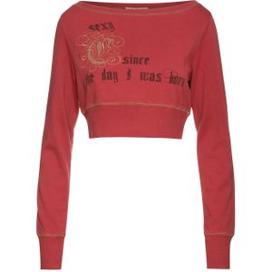 Imprimétops - Donkerrood - Crop Print Top - Lange Mouwen - Appliqué Detail