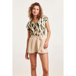 Smashed Lemon 24365 dames witte top met groen en zand dieren print