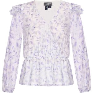 Dreimaster - Blouse - Blauw - Met Bloemmotief - Lange Mouwen