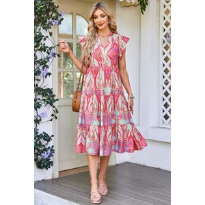 Paisley Print Midi-jurk met Vlindermouwen