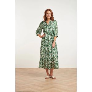 Smashed Lemon 24405 groene satijnen maxi jurk met abstracte print en