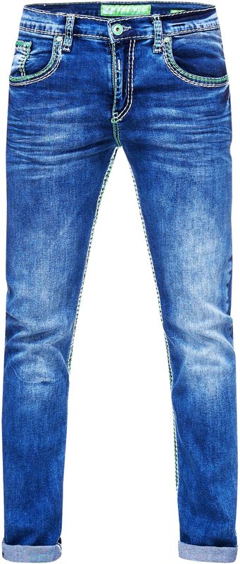 Rusty Neal - LEVIN - Jeansbroek - Neongroene Contrastnaad - Regular Fit