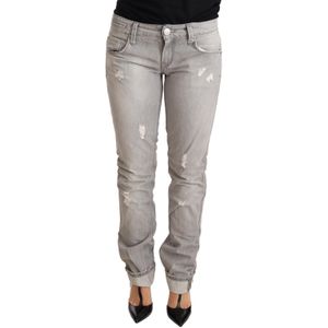 Acht Grijze Versleten Katoenen Slim Fit Jeans