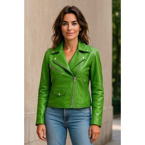 Dames - Classic Brando Biker - Leren Jack - Apple Green