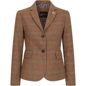 Dames - Oak Brown - Tailored Fit - Tweed Blazer - Visgraatmotief