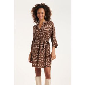 Smashed Lemon 24661 bruine tribal print jurk met kraag