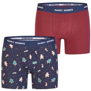 Happy Shorts Heren boxershorts kerst 2-pack donkerblauw/bordeaux