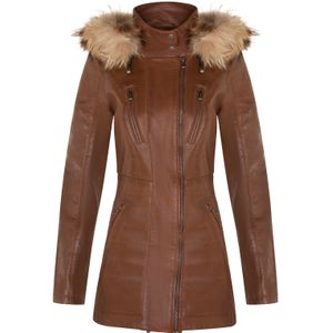 Northam - Dames Slim Fit Leren Parka - Met Capuchon