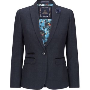 Dames - Getailleerde Blazer - Marineblauw - Tweed