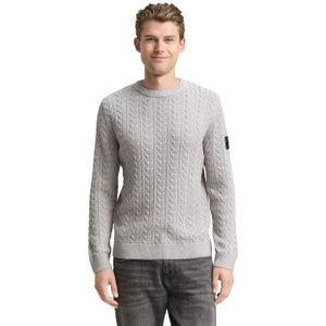 Tom Tailor - Pullovers - Grey offwhite plated - Trui met Ronde Hals en Ribboorden