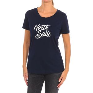 North Sails - T-shirt - Blauw - Dames - Katoen - Korte Mouwen en Geribbelde Halslijn