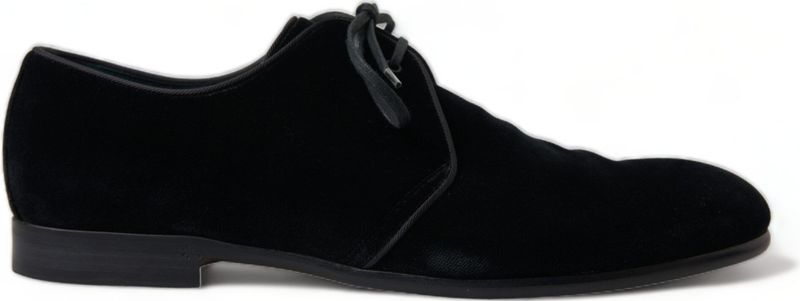 Dolce & Gabbana - Elegante Zwarte Fluwelen Derby Schoenen - Heren - Katoen