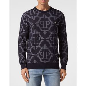 Philipp Plein - Pullover Round Neck Chrome - Blauw - Merinowol en Moerbeizijde