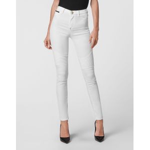 Philipp Plein - Denim High Waist Biker - Skinny Jeans - Wit - Stretch