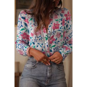 Bloemige V-hals Lange Mouwen Blouse