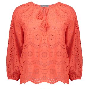 Geisha 43035-70 220 top l/s, crochet + tassles coral