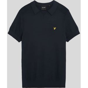 Lyle & Scott - Haringbone - Gebreide Poloshirt - Donker Marineblauw
