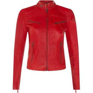 Dames - Slim-fit Leren Bikerjack - Rood - Maldon