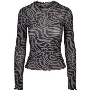 Urban Classics Dames mesh schildpadhals top met all-over print en lange mouwen