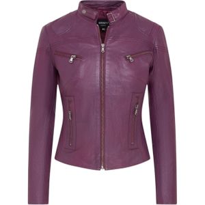 Dames - Slim-fit Leren Bikerjack - Paars - Maldon