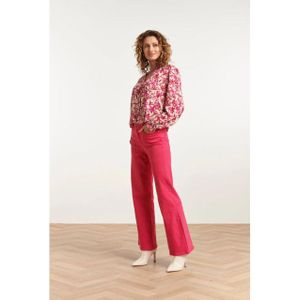 Smashed Lemon - Dames Top - Off-white - Fuchsia Bloemenprint