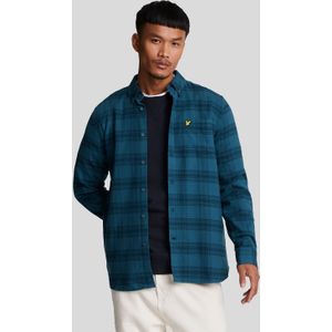 Mannen - Tonale Ruit - Flannel Overhemd - Marineblauw