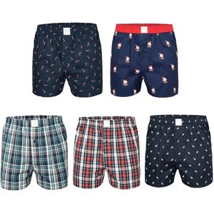 MG-1 Wijde boxershorts kerst print heren 5-pack multipack blauw