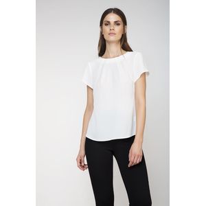 Korte Mouw Top - Effen Kleur - Crepe Polyester - Ronde Halslijn - Knoopdetail