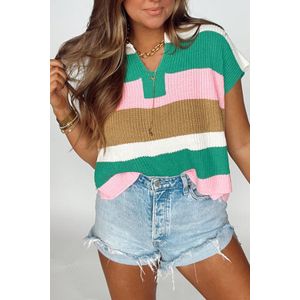 Gestreepte Gebreide Korte Mouwen Trui
