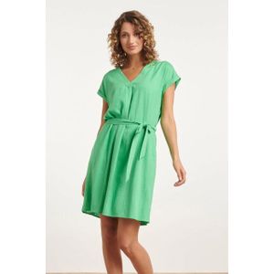 Smashed Lemon 24087 losvallende linnen jurk met v-hals, riemlevendig |