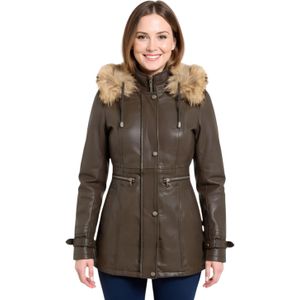Dames - Bruine - Charleville - Leren Parka - Met Capuchon