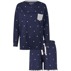 By Louise - Dames Pyjama Lounge Set - Donker - Hartjes
