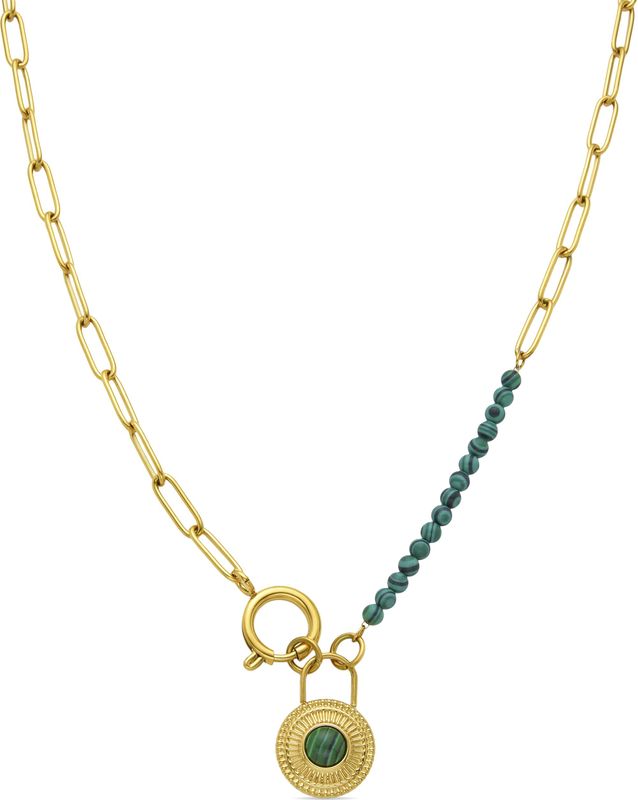 Luxenter - Mossir - Ketting - Malachiet - Afgewerkt in 18K Geel Goud