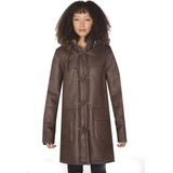 Dames - Schapenvacht - Leren Duffelcoat - Bruin - Charlotte