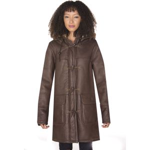 Dames - Schapenvacht - Leren Duffelcoat - Bruin - Charlotte