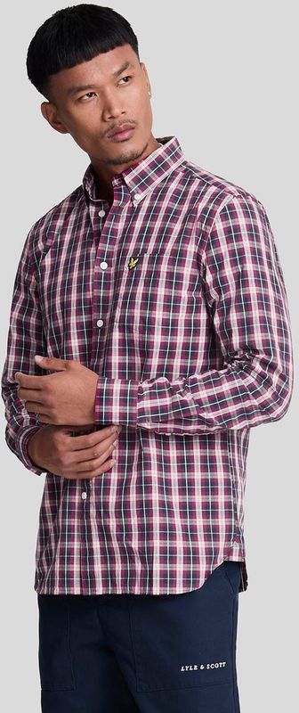 Lyle And Scott - Gewassen Ruit Poplin Overhemd - Marineblauw