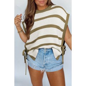 Gestreepte gebreide mouwloze vest