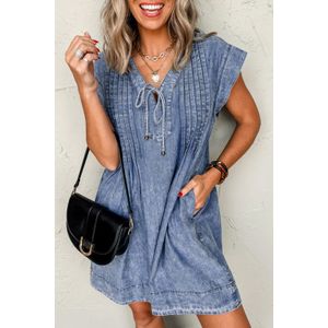 Denim Jurk Casual Tieneck Mini