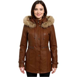 Dames - Bruine - Charleville - Leren Parka - Met Capuchon