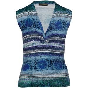 Imprimétops - Bedrukte Faux Wrap Mouwloze Top - Petrol