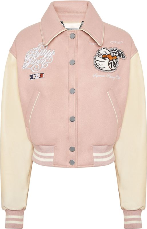 Philipp Plein - Bomber Jacket College PP Duck - Roze - Dames - Wol en Leer