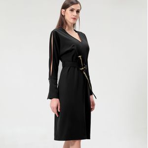 Jurken - V-hals - Jurk - Met Vleermuismouwen - High-end Tweed - 106 cm Lengte